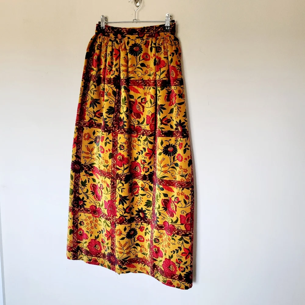 Vintage‎ Velvet Floral Goldenrod Fall Midi Skirt Tannerway by Melba Hobson